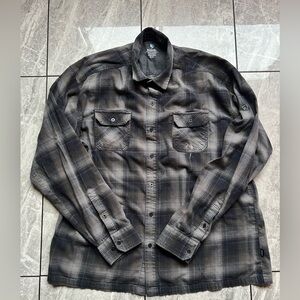 Kuhl Mens Mountain Grey Dillingr plaid pattern Flannel ButtonUp Shirt Hiking 2XL